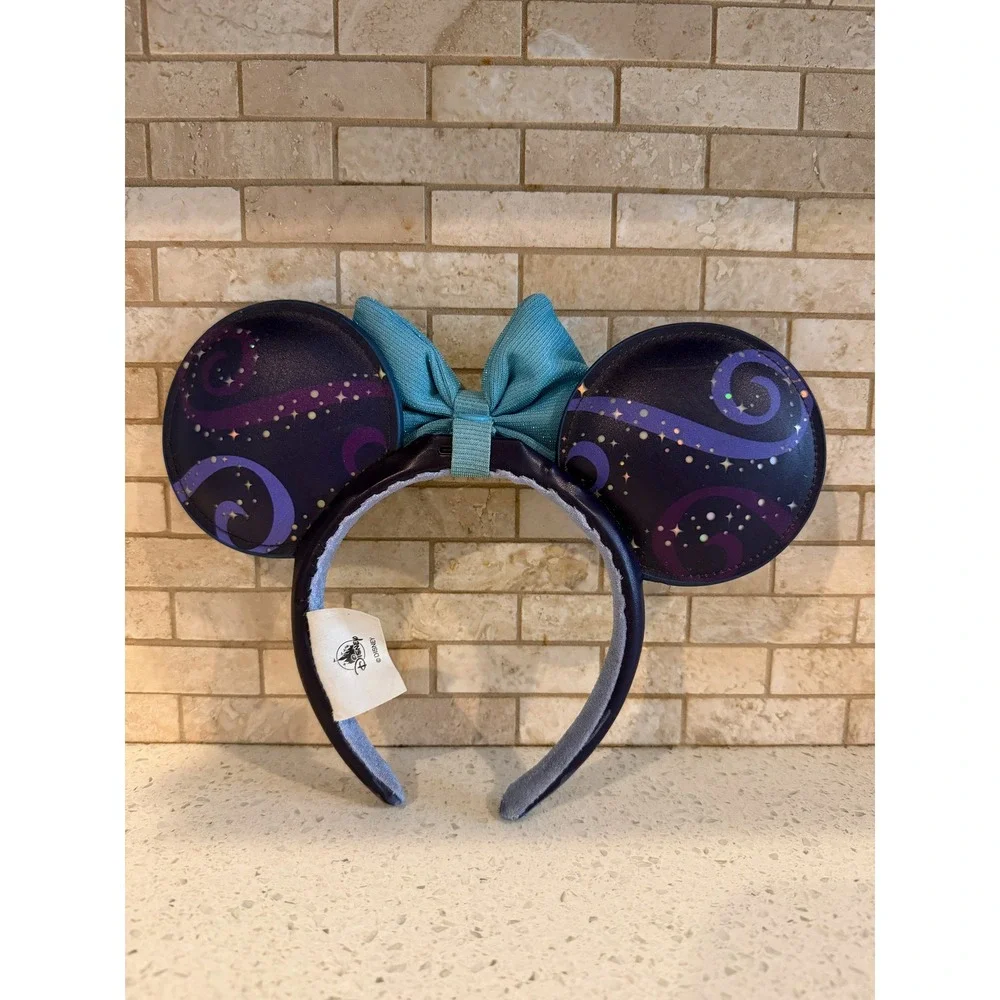 Disney Parks Mickey Tinker Bell Headband Space Magic Sequin Bow Purple Blue OSFM